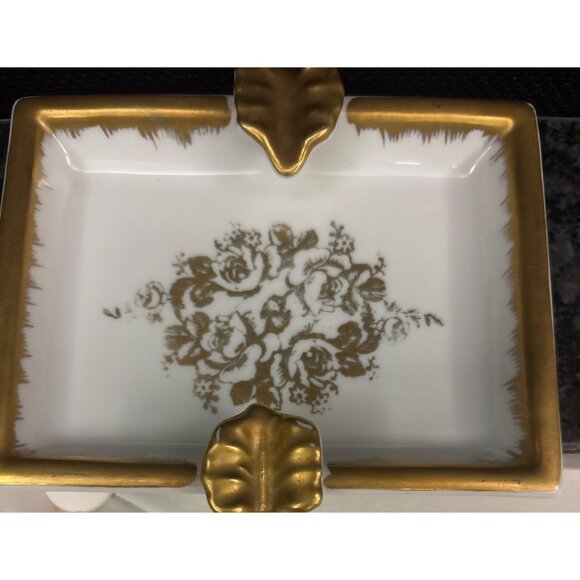 Vintage Porcelain Gold-Trim Ashtray Dish With Floral Design France Hand Painted - Picture 5 of 11